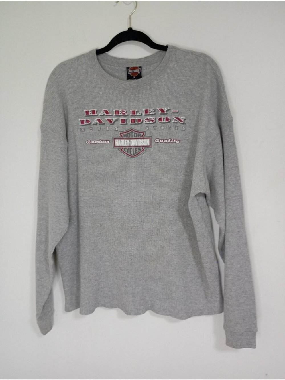 Harley-Davidson Gray Waffle-Knit Long Sleeve Shirt XL Casual Mens Top